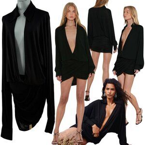 🆕 RAT & BOA 🧿 NWOT Raven Draped Long Sleeve Jersey Mini Dress, Black - Sz XL